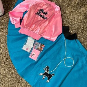 Pink Ladies Jacket and Blue Poodle Skirt Set